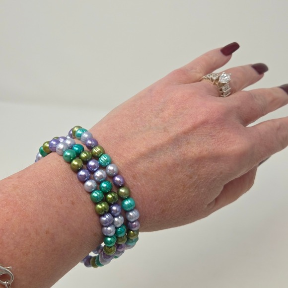 Set of 3 Rare HONORA Multi Genuine Freshwater Potato PEARLS Stretch Bracelets - Picture 3 of 5